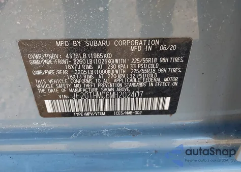 2021 Subaru Crosstrek Limited из США, поврежденный, VIN JF2GTHMC6MH202407